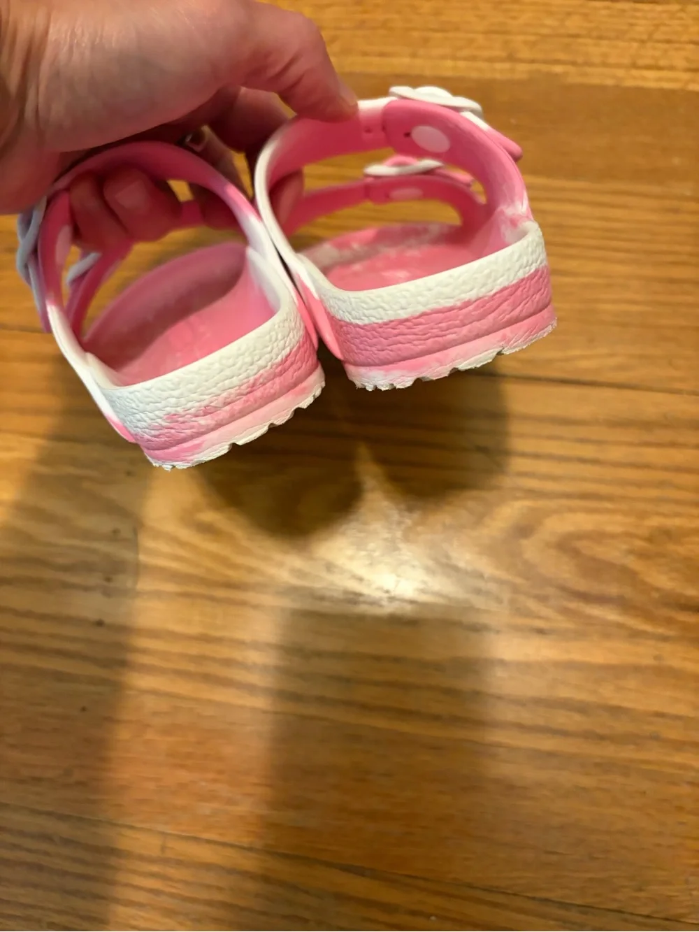 Birkenstock Pink Double-Buckle Kids Slide Sandals with White Accents